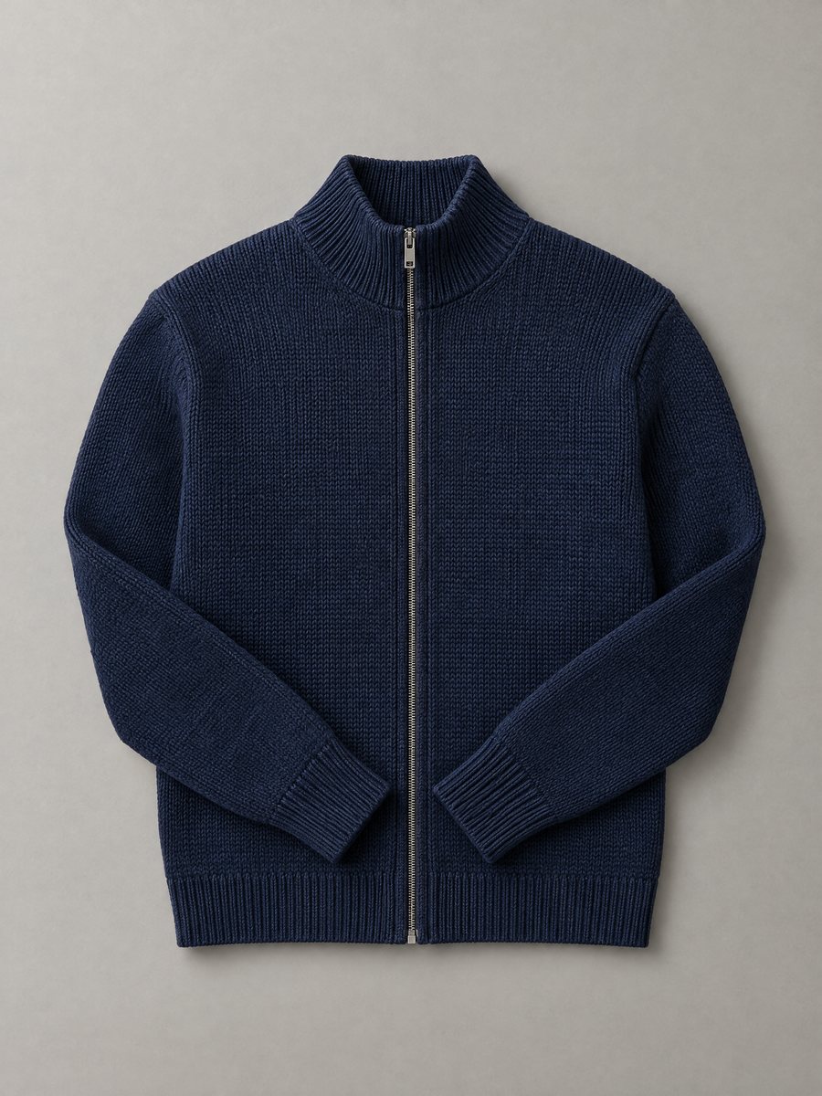 Navy zip-through cardigan, 5 GG, Madinaple Fashion Craft Ltd.
