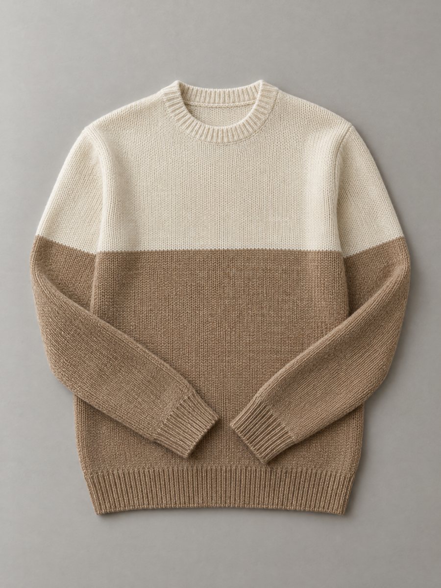 Cream and tan colour-block crew, 7 GG, Madinaple Fashion Craft Ltd.